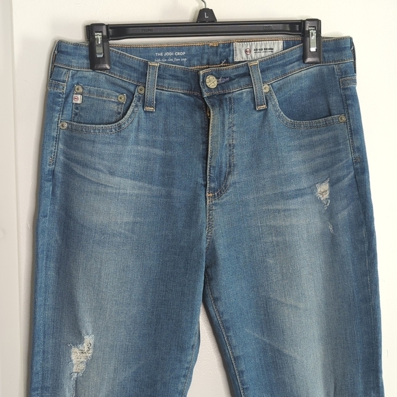 Adriano Goldschmiede The Jodi Crop High Rise Slim Flare Distressed Hem Jeans 28 - Picture 3 of 15